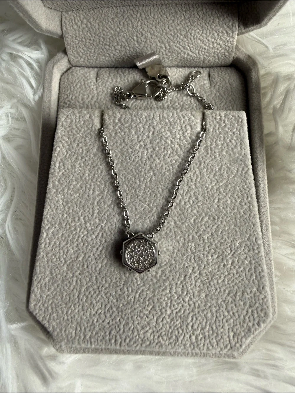 Swarovski Silver Hexagon Pave Crystal Necklace
